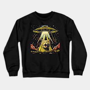 Shocked Cat and UFO Invasion Crewneck Sweatshirt